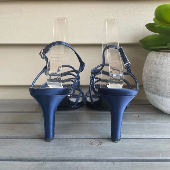 Vintage Caparros Navy Studded Formal Heel Women's 8 Strappy Prom Wedding Pump - Picture 5 of 9